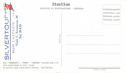 Cartolina Nave MN Donizetti Società di Navigazione Italia