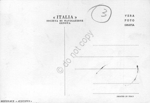Cartolina Nave Motonave Augustus Italia Soc Navigazione