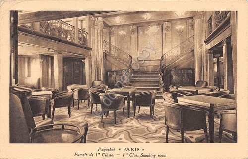 Cartolina Nave Paquebot Paris Fumoir de 1 Classe 1924 | Immagine principale