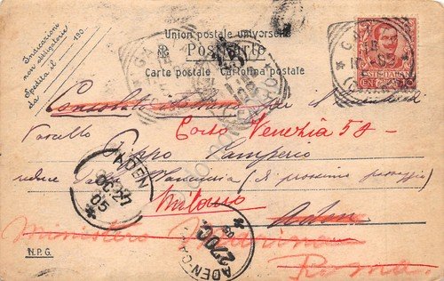 Cartolina Nave Saint Bon Equipaggio timbro Aden 1905