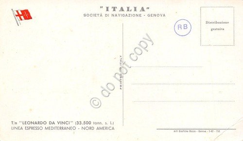 Cartolina Nave T/n Leonardo da Vinci Mediterraneo Italia società di …