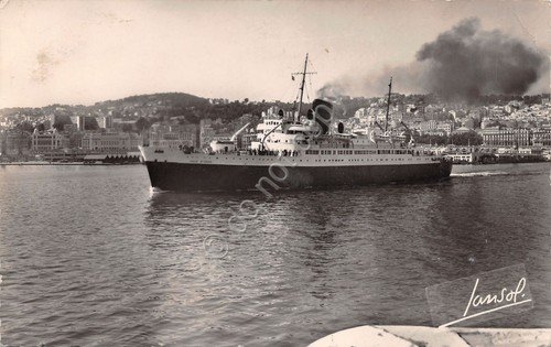 Cartolina Nave Ville d'Oran quitte le port de Alger 1957