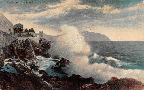 Cartolina Nervi Mareggiata illustrata anni '10 | Immagine principale
