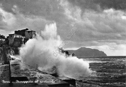Cartolina Nervi passeggiata mareggiata 1958 (Genova) | Immagine principale