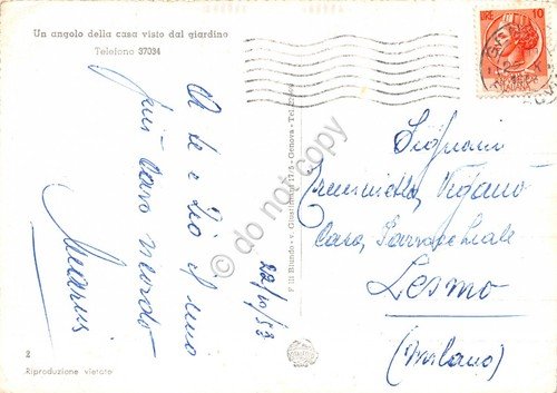 Cartolina Nervi Pensione Palme Parco 1953 | Immagine Gallery 2