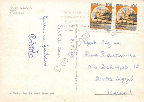 Cartolina Nervi Porticciolo dal mare 1982 (Genova)