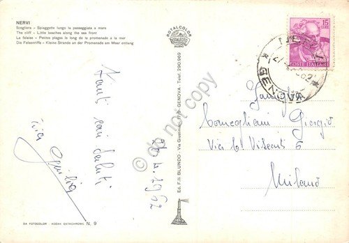 Cartolina Nervi Scogliera e spiaggetta 1962 (Genova)