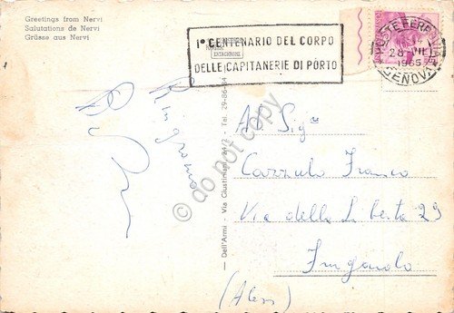 Cartolina Nervi vedute 1965 Pin UP timbro targhetta Centenario Capitanerie …