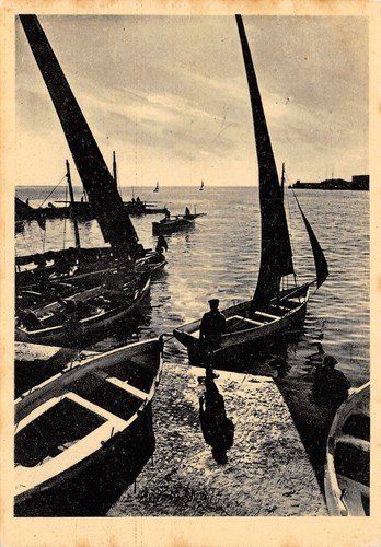 Cartolina Nettuno Luci e ombre porticciolo barca a vela