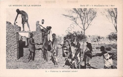 Cartolina Nigrizia fabbrica abitazioni Missioni Africa Centrale 1925
