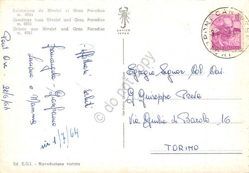 Cartolina Nivolet e Gran Paradiso 6 vedute stambecco 1964 (Torino)