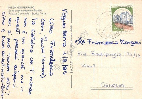 Cartolina Nizza Monferrato Palazzo Comunale e Torre 1985 auto d'epoca …