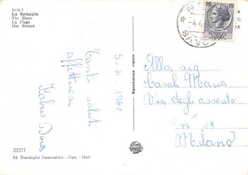 Cartolina Noli Spiaggia e Capo Noli 1960
