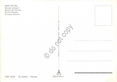 Cartolina Novara Baluardo Partigiani