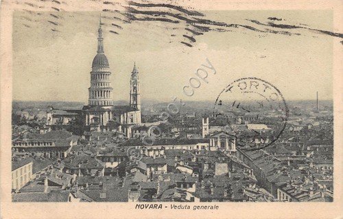 Cartolina Novara panorama 1925