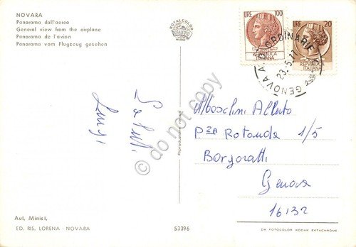 Cartolina Novara Panorama aereo 1977