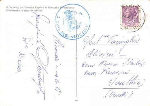 Cartolina Novercella Bressanone Convento Canonici Regolari panorama aereo 1971