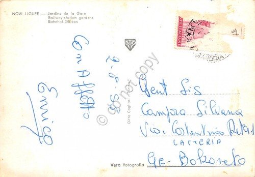 Cartolina Novi Ligure Giardini della Stazione colorata 1958 | Immagine Gallery 2