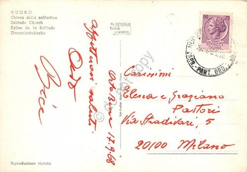 Cartolina Nuoro Chiesa della solitudine 1968 | Immagine Gallery 2