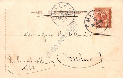 Cartolina Omegna panorama case e terreni 1903