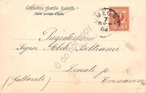 Cartolina Omegna panorama dall'alto ferrovia 1904