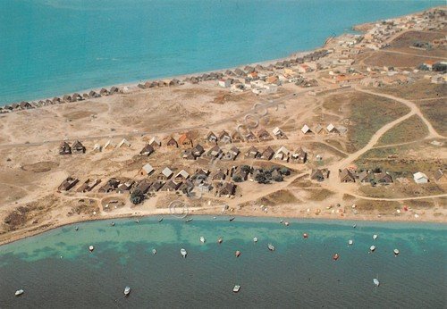Cartolina Oristano S. Giovanni in Silis capanne sulla spiaggia veduta …