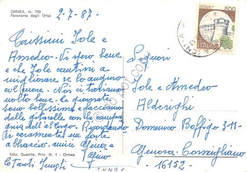 Cartolina Ormea panorama dagli Ortai 1987