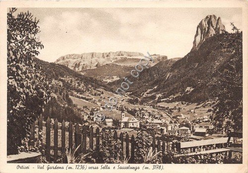 Cartolina Ortisei Panorama verso Sassolungo e Sella 1938