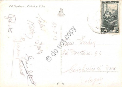 Cartolina Ortisei Val Gardena Dolomiti panorama 1953 Foto Ghedina (Bolzano)