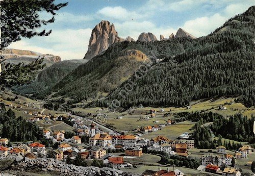 Cartolina Ortisei Val Gardena panorama paese colorata