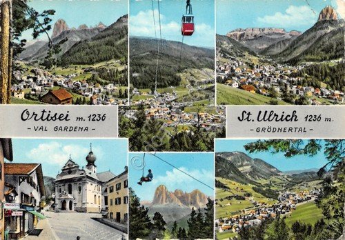 Cartolina Ortisei vedute funivia seggiovia 1964 (Bolzano)