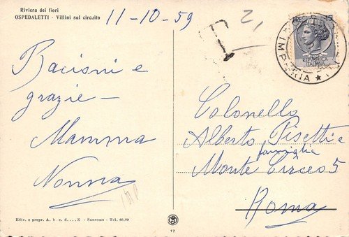Cartolina Ospedaletti Villini sul circuito 1959 | Immagine Gallery 2