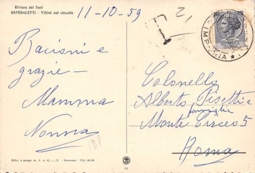 Cartolina Ospedaletti Villini sul circuito 1959