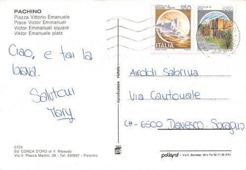 Cartolina Pachino Piazza Vittorio Emanuele (Siracusa)