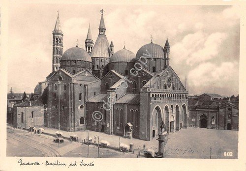 Cartolina Padova Basilica del Santo auto d'epoca 1941
