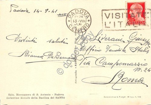 Cartolina Padova Basilica del Santo auto d'epoca 1941