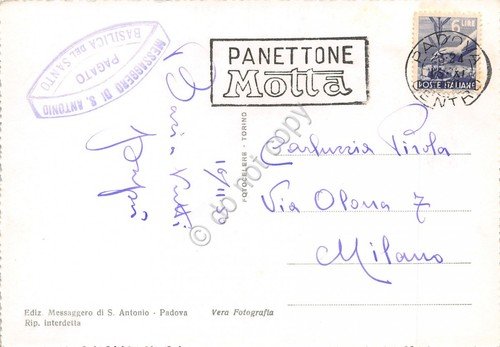 Cartolina Padova Basilica S. Antonio Timbro a targhetta Panettone Motta … | Immagine principale