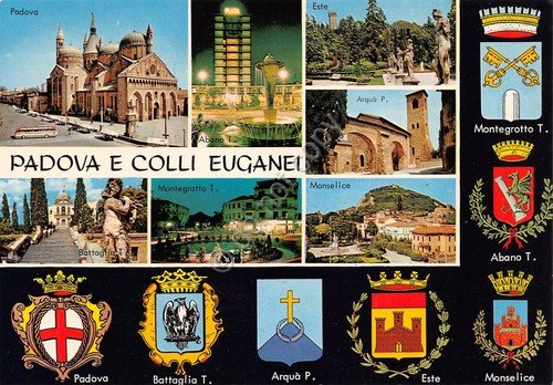 Cartolina Padova e Colli Euganei vedute varie e stemma città …