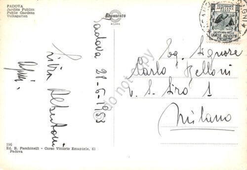 Cartolina Padova Giardini Pubblici 1953