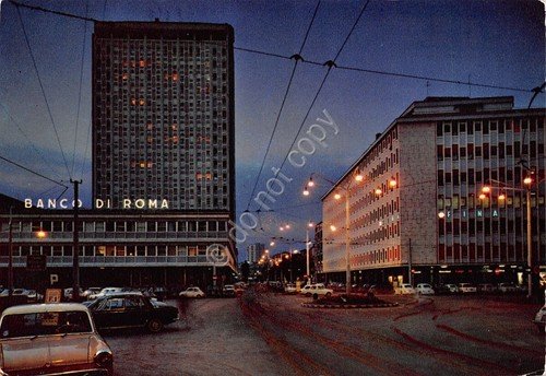 Cartolina Padova Largo Europa Notturno Banco di Roma 1969