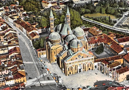 Cartolina Padova panorama aereo Chiesa del santo colorata 1961 | Immagine Gallery 1