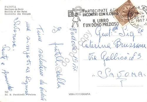 Cartolina Padova Piazza del Santo con Basilica Timbro Libri 1957 | Immagine Gallery 2