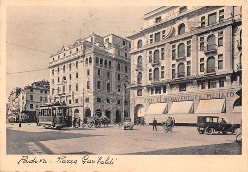 Cartolina Padova Piazza Garibaldi 1935 Bonaventura Menato tram auto d'epoca …