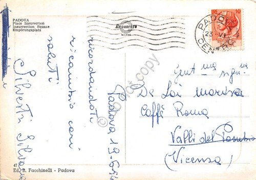 Cartolina Padova Piazza Insurrezione Grattacielo auto d'epoca 1954