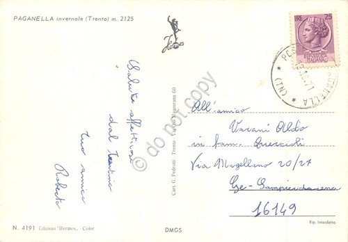 Cartolina Paganella vedute sci sciatori terrazza bar 1971 (Trento)