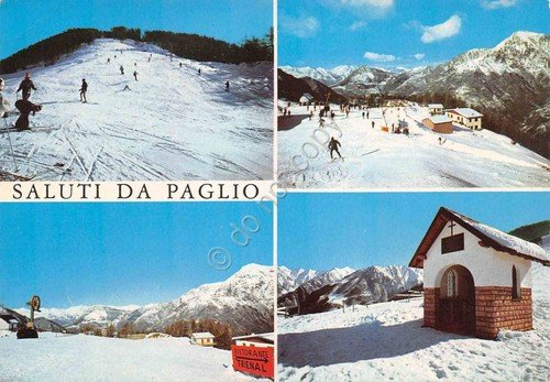 Cartolina Paglio vedute varie chiesa skilift anni '80 | Immagine principale