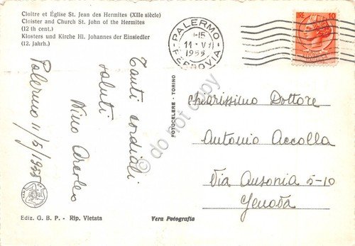 Cartolina Palermo Chiostro e Chiesa S. Giovanni Eremiti 1955