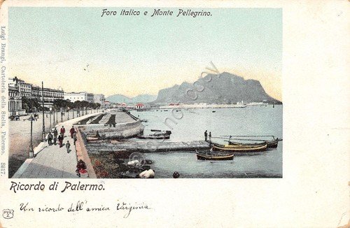 Cartolina Palermo Foro Italico e Monte Pellegrino animata 1900 | Immagine principale