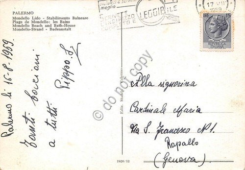 Cartolina Palermo Mandello Lido Stabilimento balneare 1959