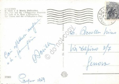 Cartolina Palermo molo auto animata Monte Pellegrino 1959